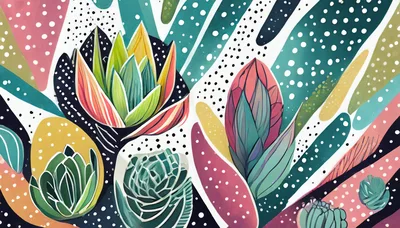 Abstract Botanical Illustration With Succulents And Patterns