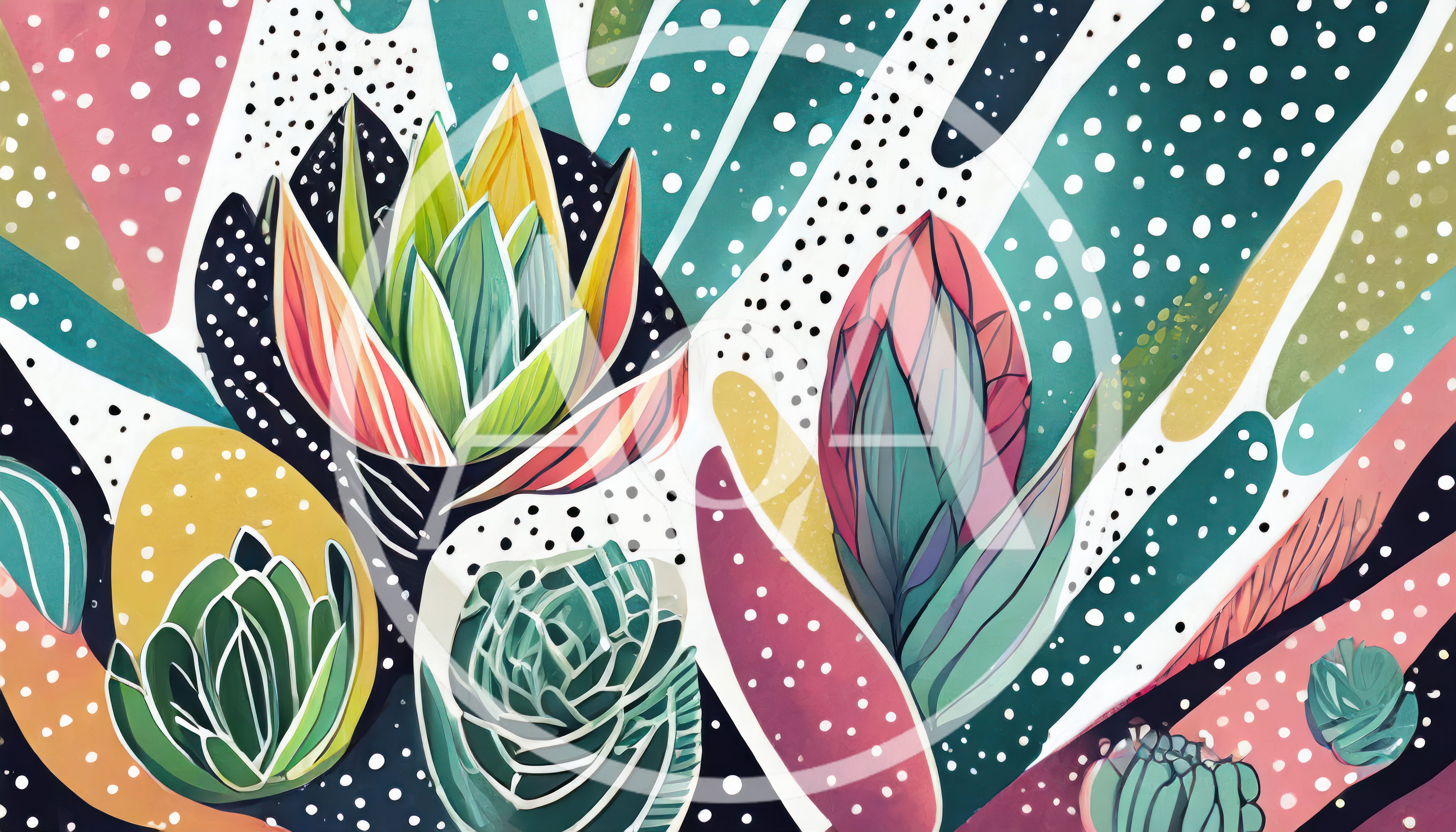 Abstract Botanical Illustration With Succulents And Patterns