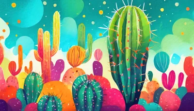 Vibrant Watercolor Illustration Of A Desert Cactus Garden
