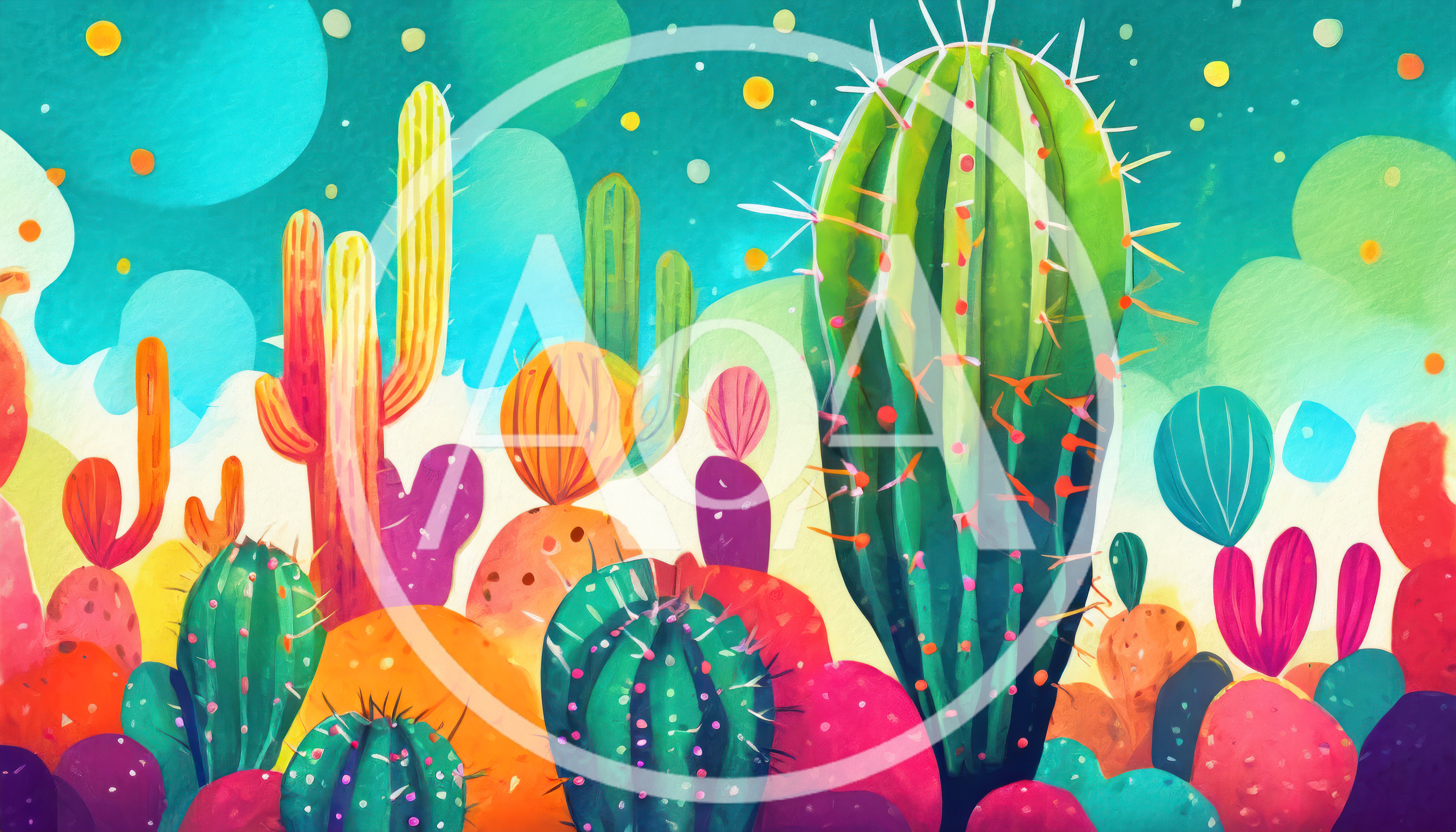 Vibrant Watercolor Illustration Of A Desert Cactus Garden