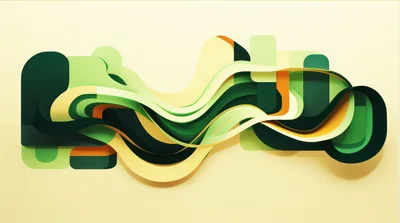 Abstract 3D Wavy Ribbon Shapes In Green And Yellow