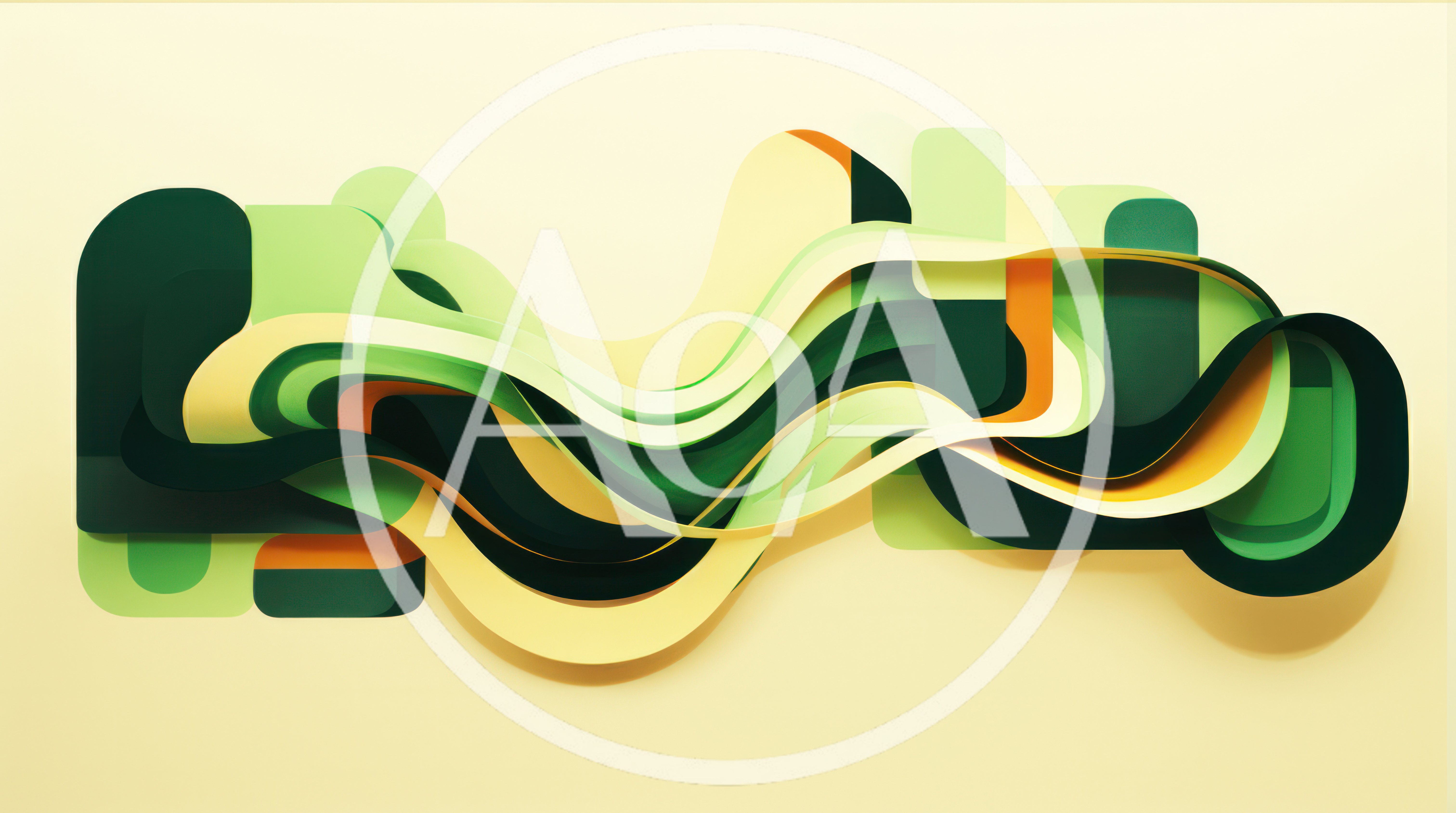 Abstract 3D Wavy Ribbon Shapes In Green And Yellow
