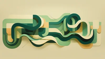 Abstract 3D Wavy Geometric Shapes in Green Tones