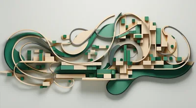 Abstract 3D Geometric Sculpture With Curving Forms