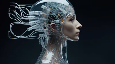 Cyborg Human Head With Transparent Neural Interface