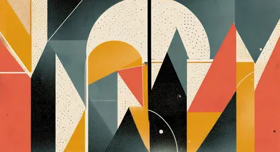 Abstract Geometric Composition With Mid Century Modern Shapes