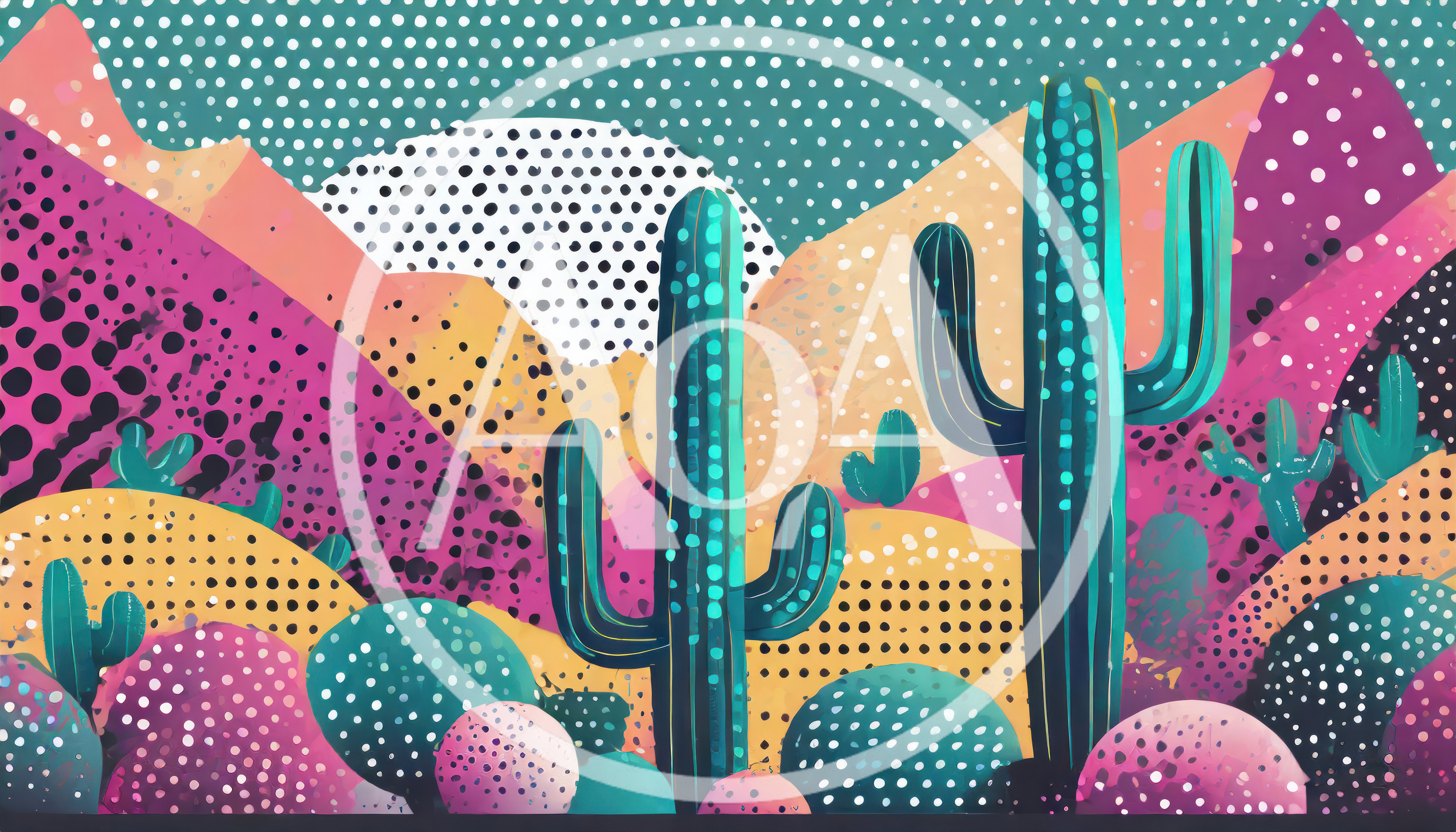 Abstract Pop Art Desert Landscape With Cacti