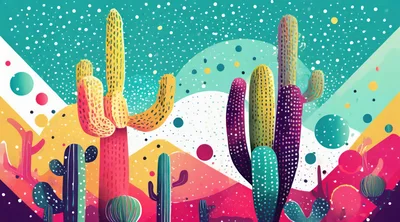 Abstract Colorful Cactus Desert Landscape Illustration