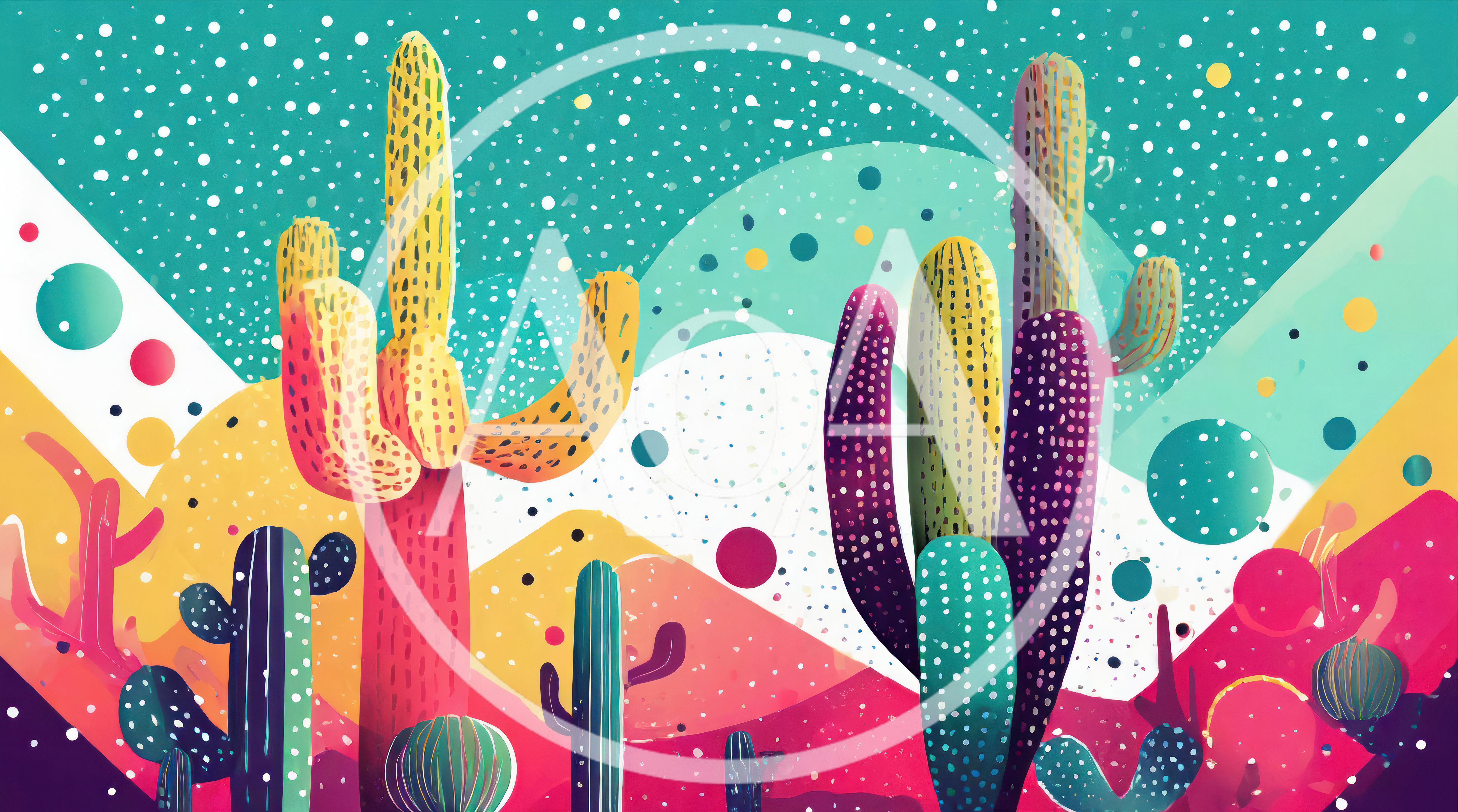 Abstract Colorful Cactus Desert Landscape Illustration
