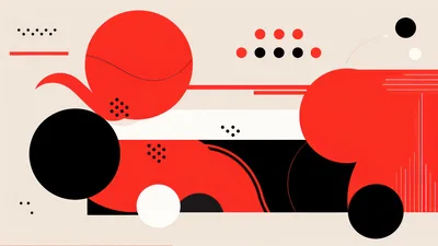 Abstract Geometric Composition With Red And Black Shapes