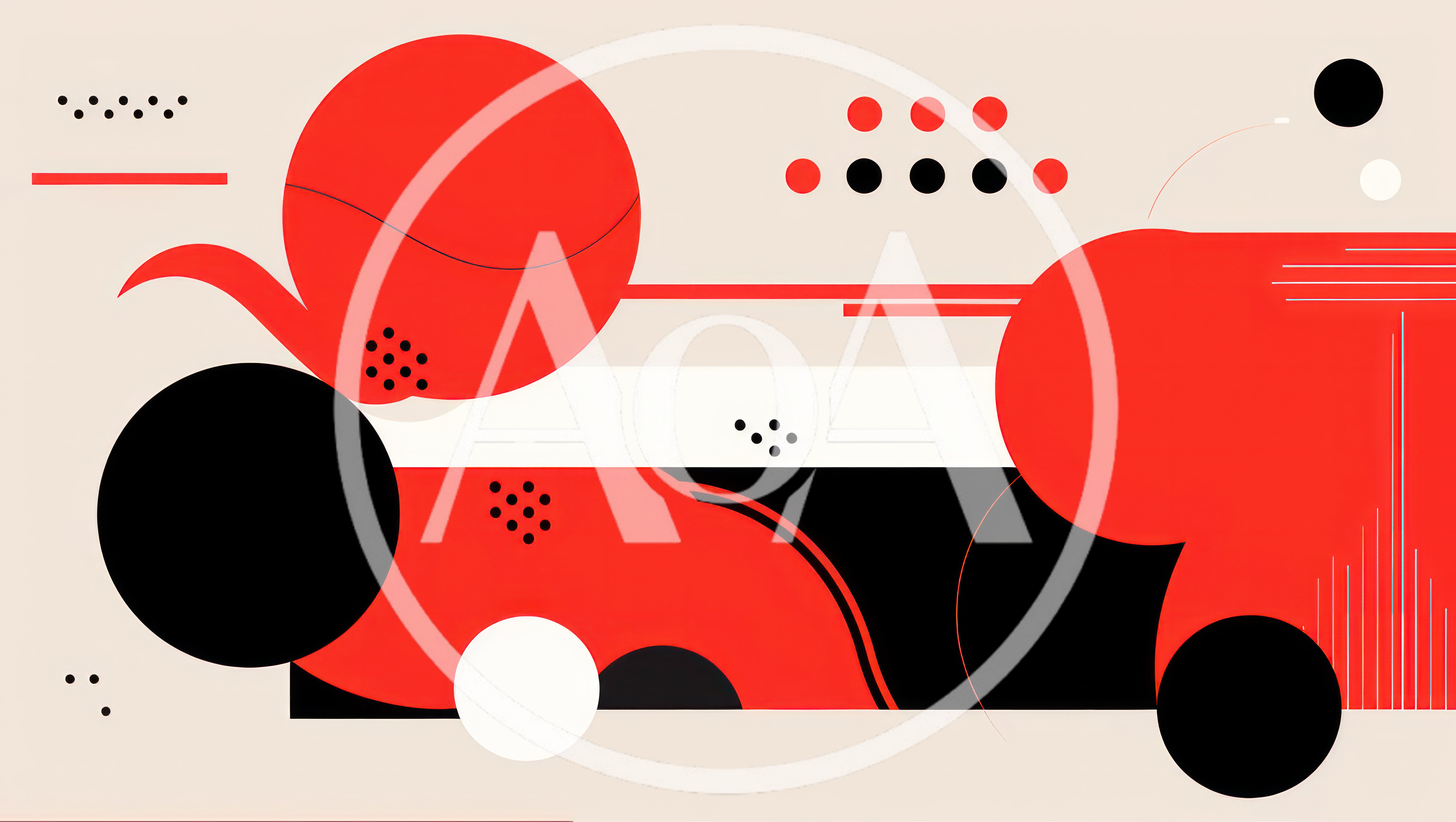 Abstract Geometric Composition With Red And Black Shapes