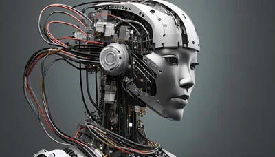 Cyborg Android Head With Exposed Mechanical Wiring