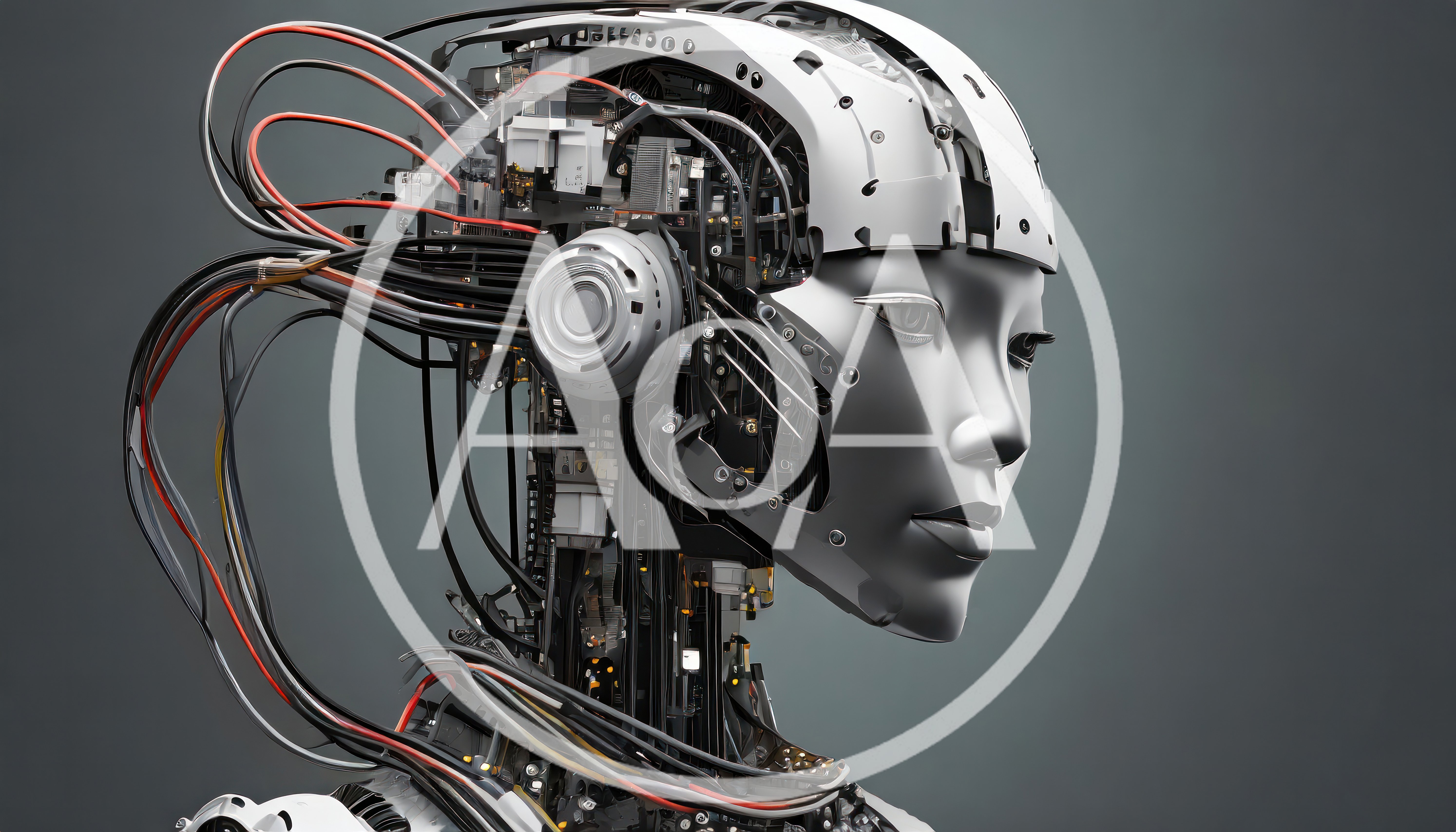 Cyborg Android Head With Exposed Mechanical Wiring