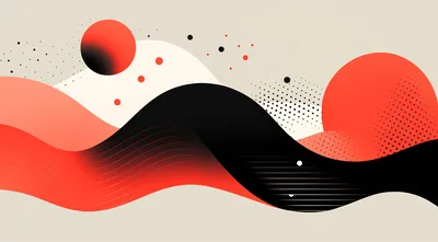 Abstract Geometric Wave Pattern With Red And Black Shapes