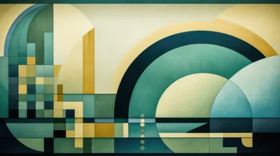 Abstract Art Deco Geometric Mural With Circular Patterns