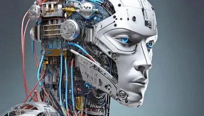 Futuristic Android Head With Exposed Mechanical Internal Components