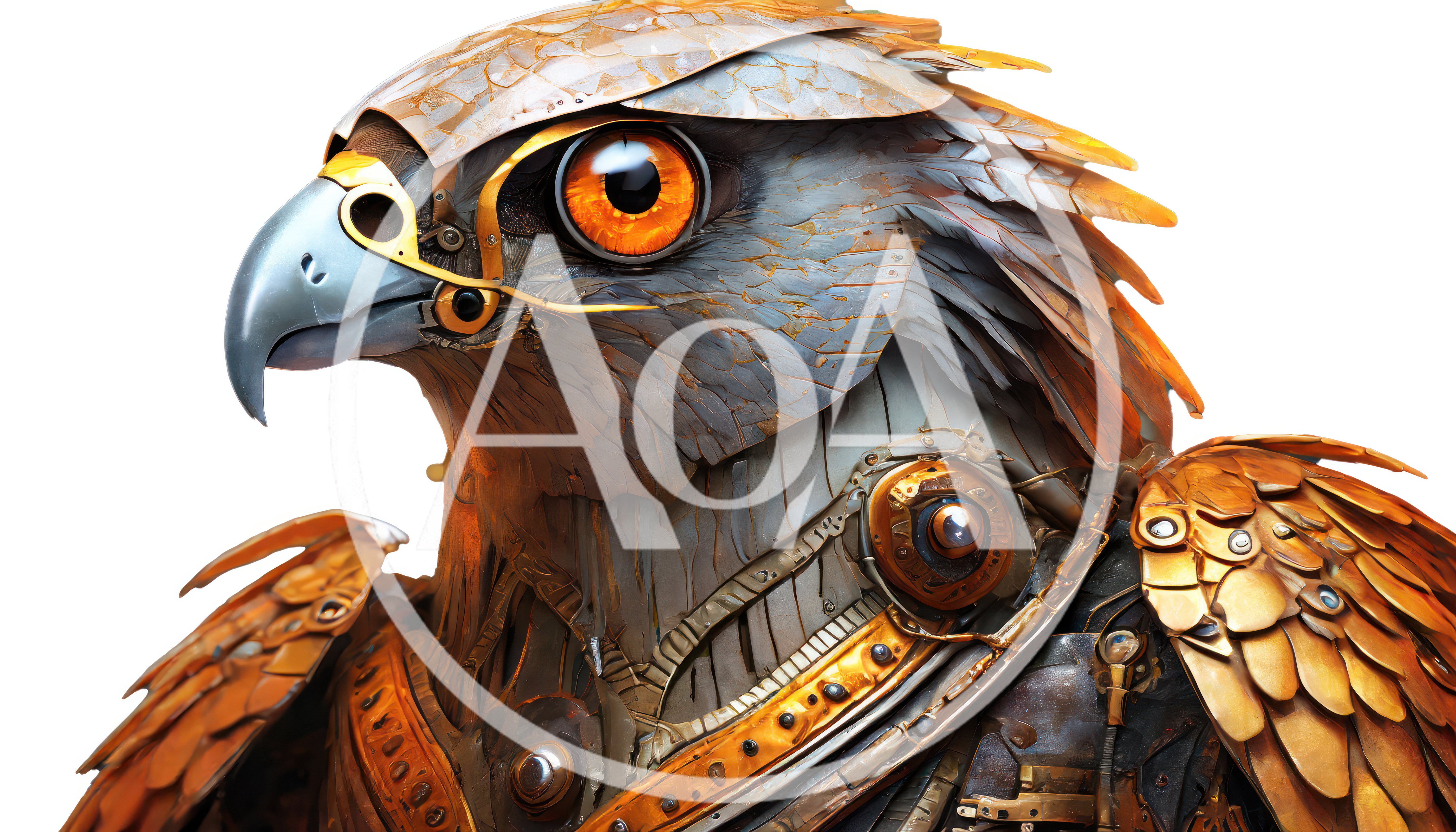 Steampunk Mechanical Hawk Portrait With Metallic Feathers
