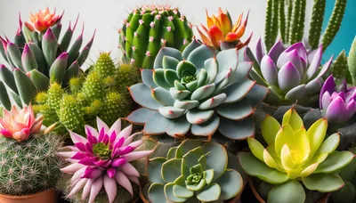 Collection Of Vibrant Potted Succulents And Cacti