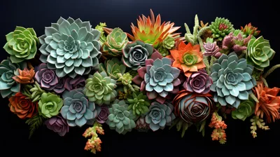Assorted Succulent Plants Arrangement on Black Background