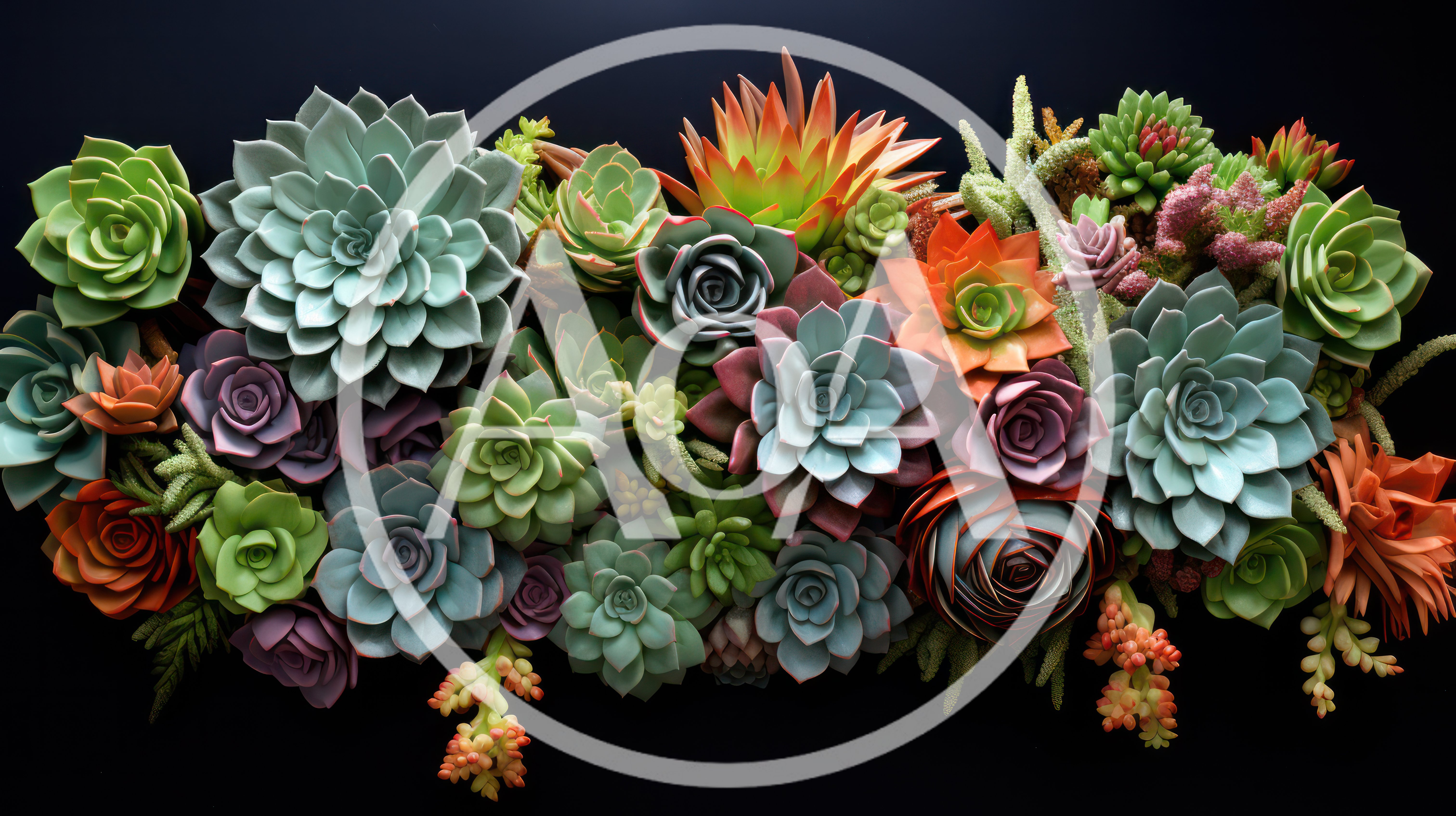 Assorted Succulent Plants Arrangement on Black Background