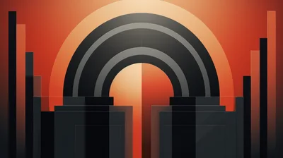 Abstract Geometric Cityscape With Concentric Arches