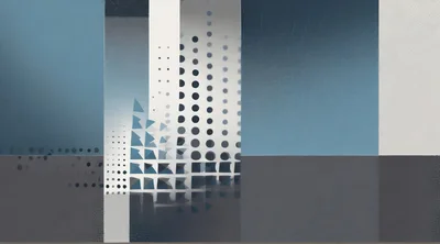 Abstract Geometric Composition With Halftone Dots And Triangles