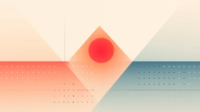 Abstract Geometric Composition With Red Circle And Grid