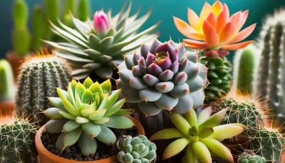 Collection Of Various Potted Succulents And Cacti
