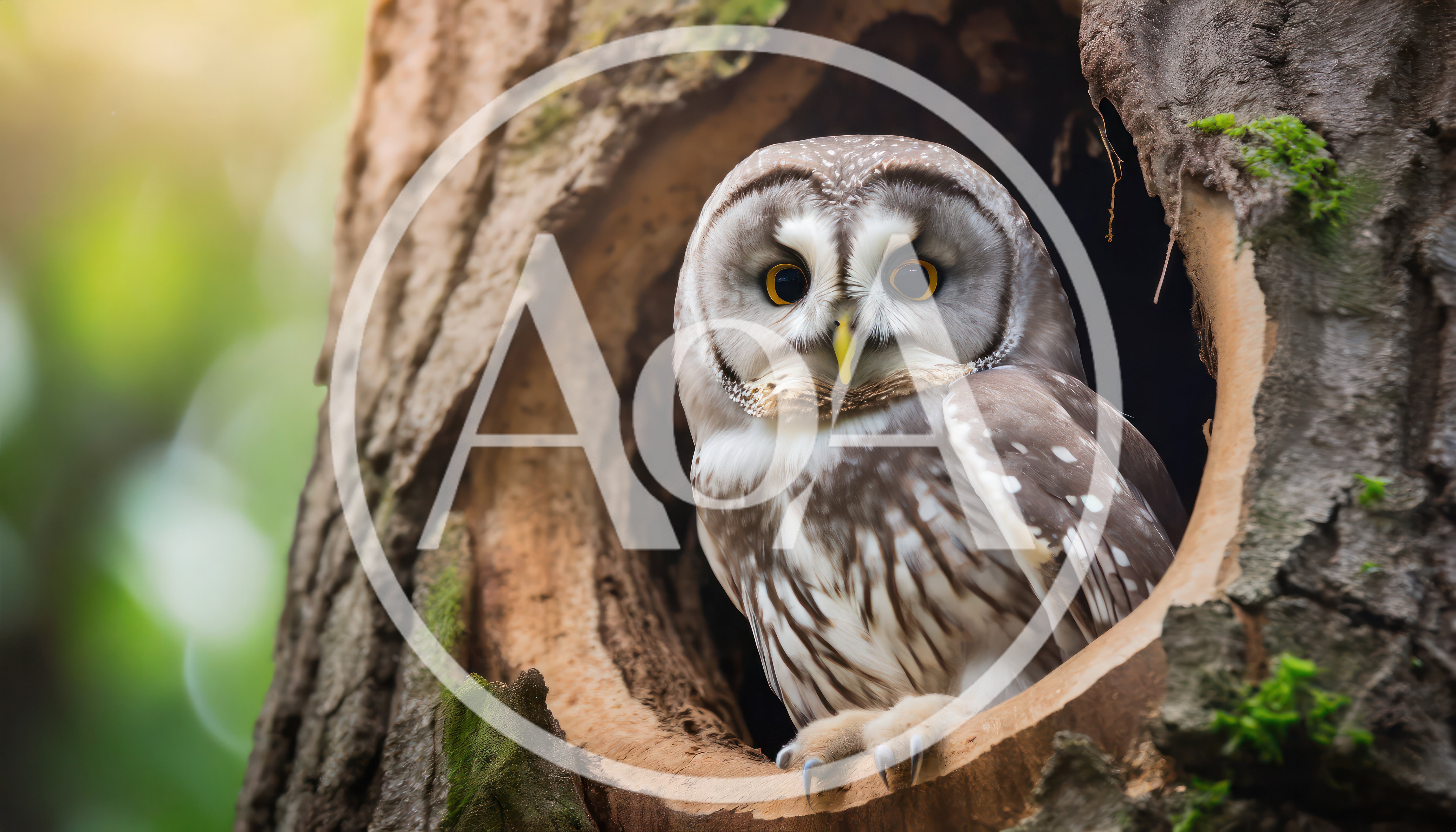Ural Owl Perched Inside A Tree Hollow