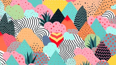 Abstract Geometric Landscape With Vibrant Patterns And Shapes