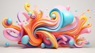 Abstract 3D Swirling Colorful Liquid Ribbon Composition