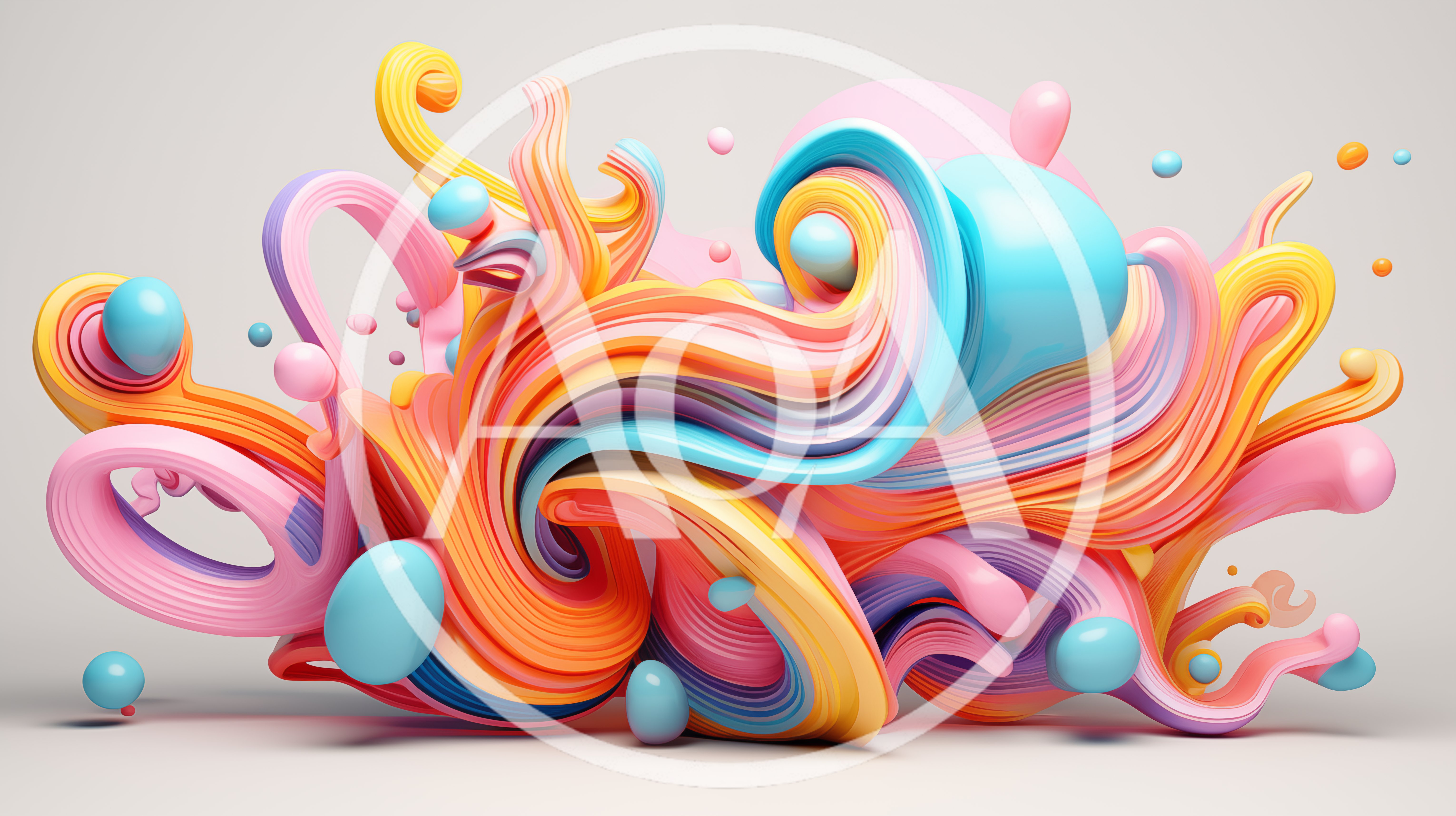 Abstract 3D Swirling Colorful Liquid Ribbon Composition