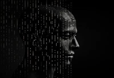 Digital Human Head Profile With Binary Data Stream