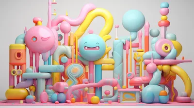 Abstract 3D Playful Candy Colored Sculptural Composition