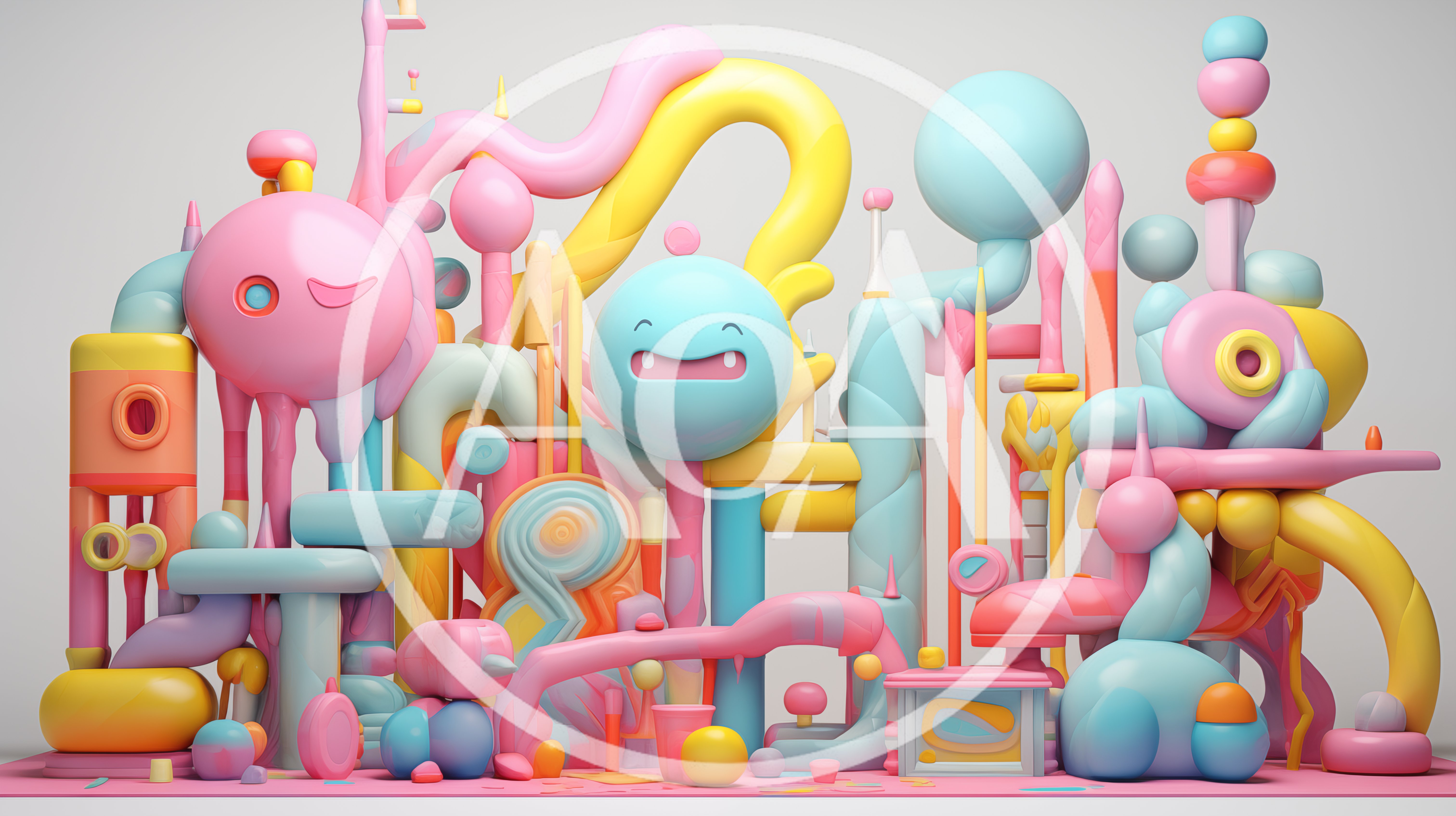 Abstract 3D Playful Candy Colored Sculptural Composition