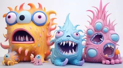 Collection Of Whimsical Colorful Monster Figurines