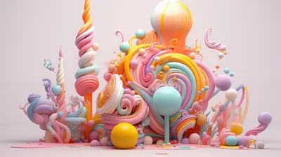 Abstract 3D Pastel Candy Land Sculpture