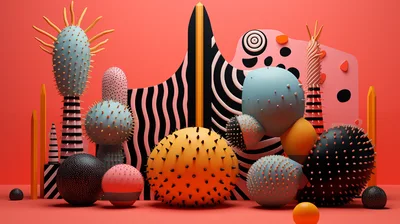 Abstract Surreal 3D Shapes With Spiky Textures