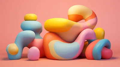 Abstract 3D Sculptural Forms With Pastel Colors