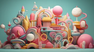 Abstract Surreal Pastel Cityscape Illustration
