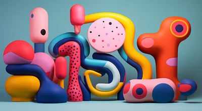 Abstract 3D Sculptural Shapes With Vibrant Colors