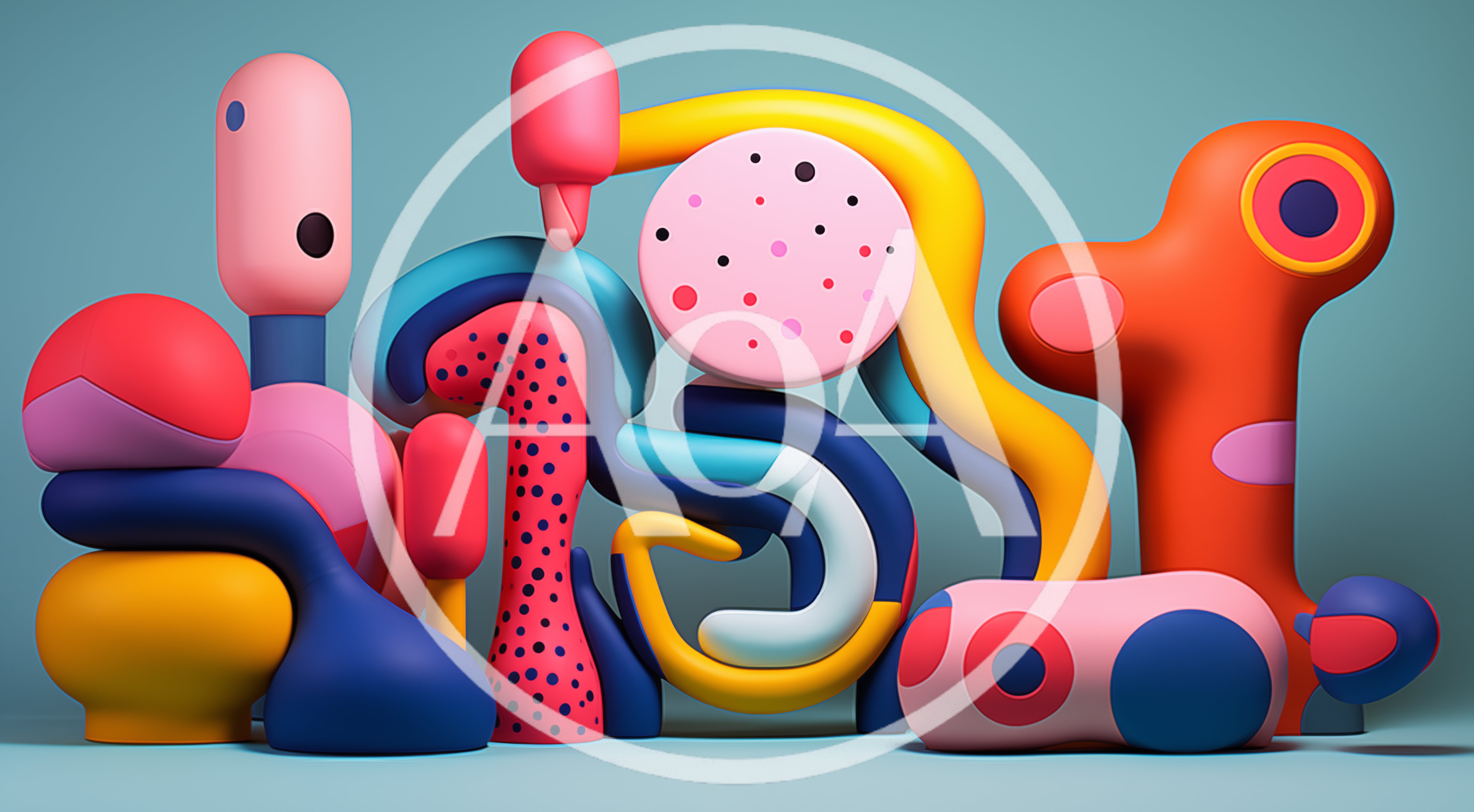 Abstract 3D Sculptural Shapes With Vibrant Colors