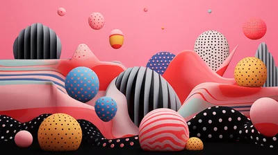 Abstract 3D Composition With Floating Spheres And Wavy Shapes