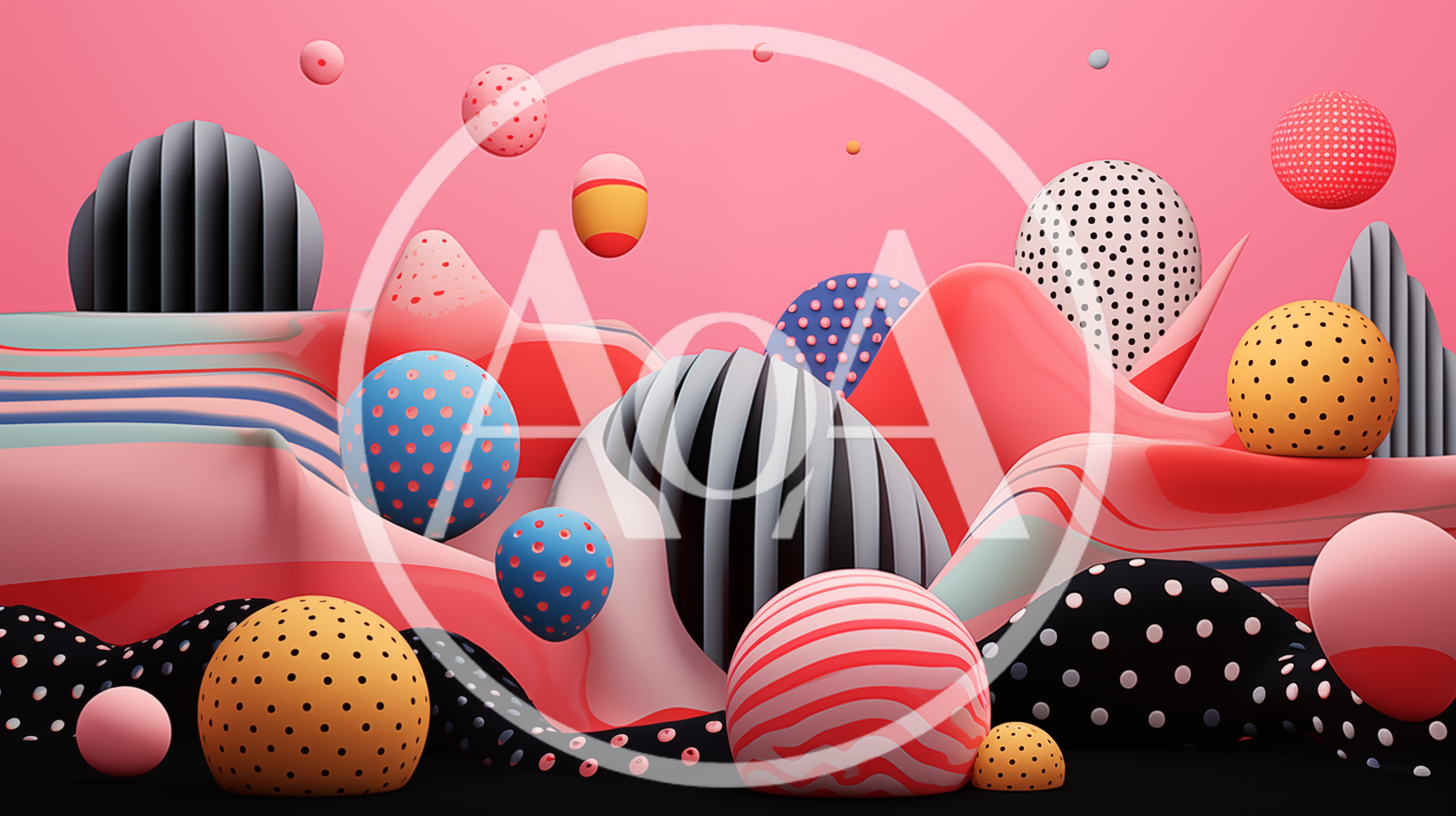 Abstract 3D Composition With Floating Spheres And Wavy Shapes