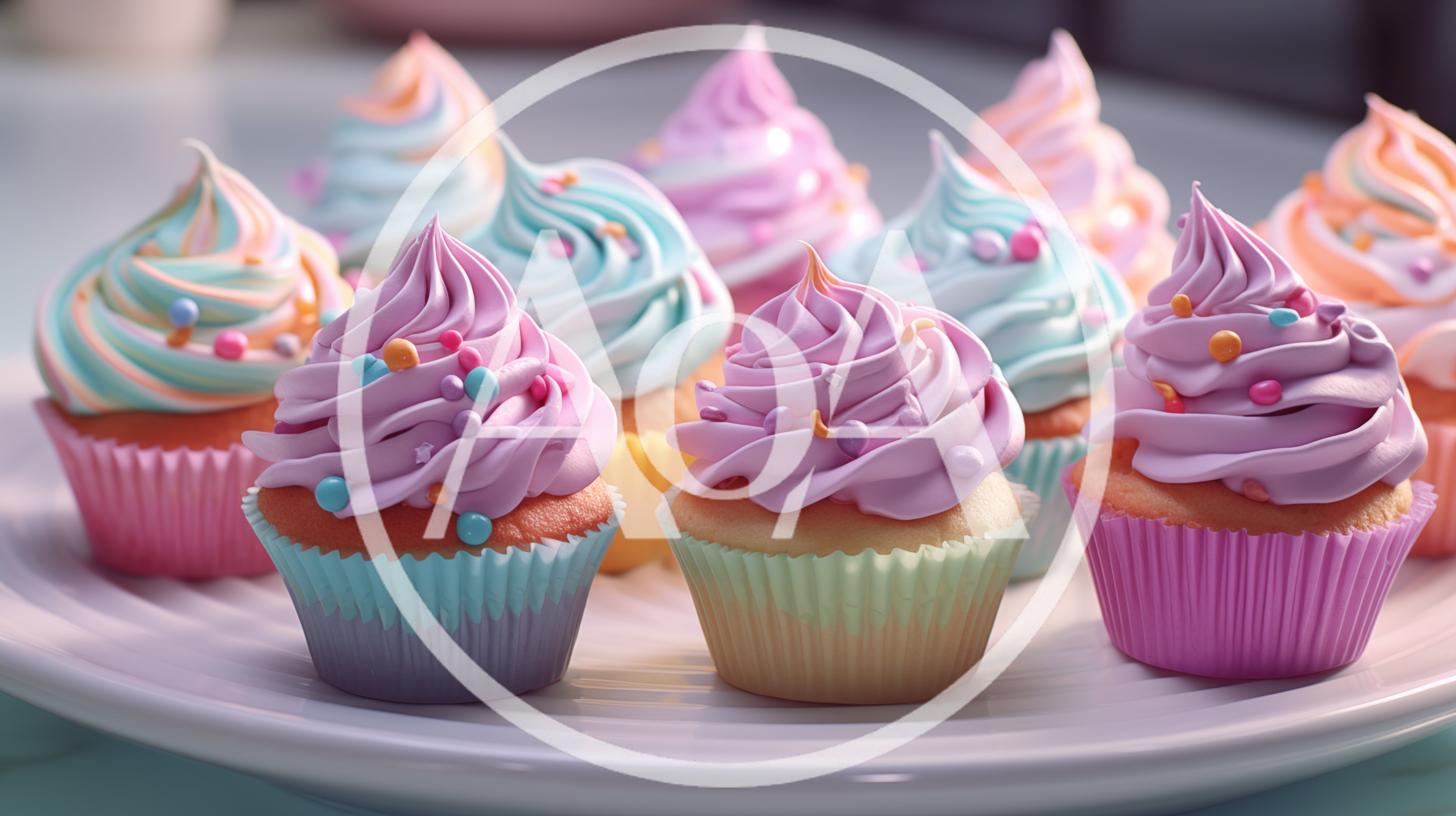 Assorted Pastel Frosted Cupcakes On A White Plate