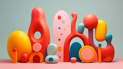 Abstract 3D Shapes Composition With Vibrant Colors