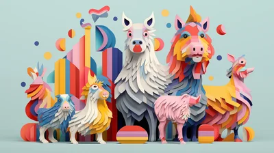 Papercraft Style Colorful Animal Figurines