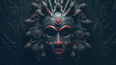Intricate Tribal Mask With Red And Black Details