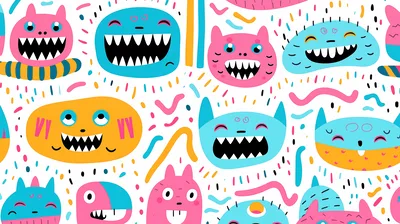 Seamless Pattern With Cute Cartoon Monsters