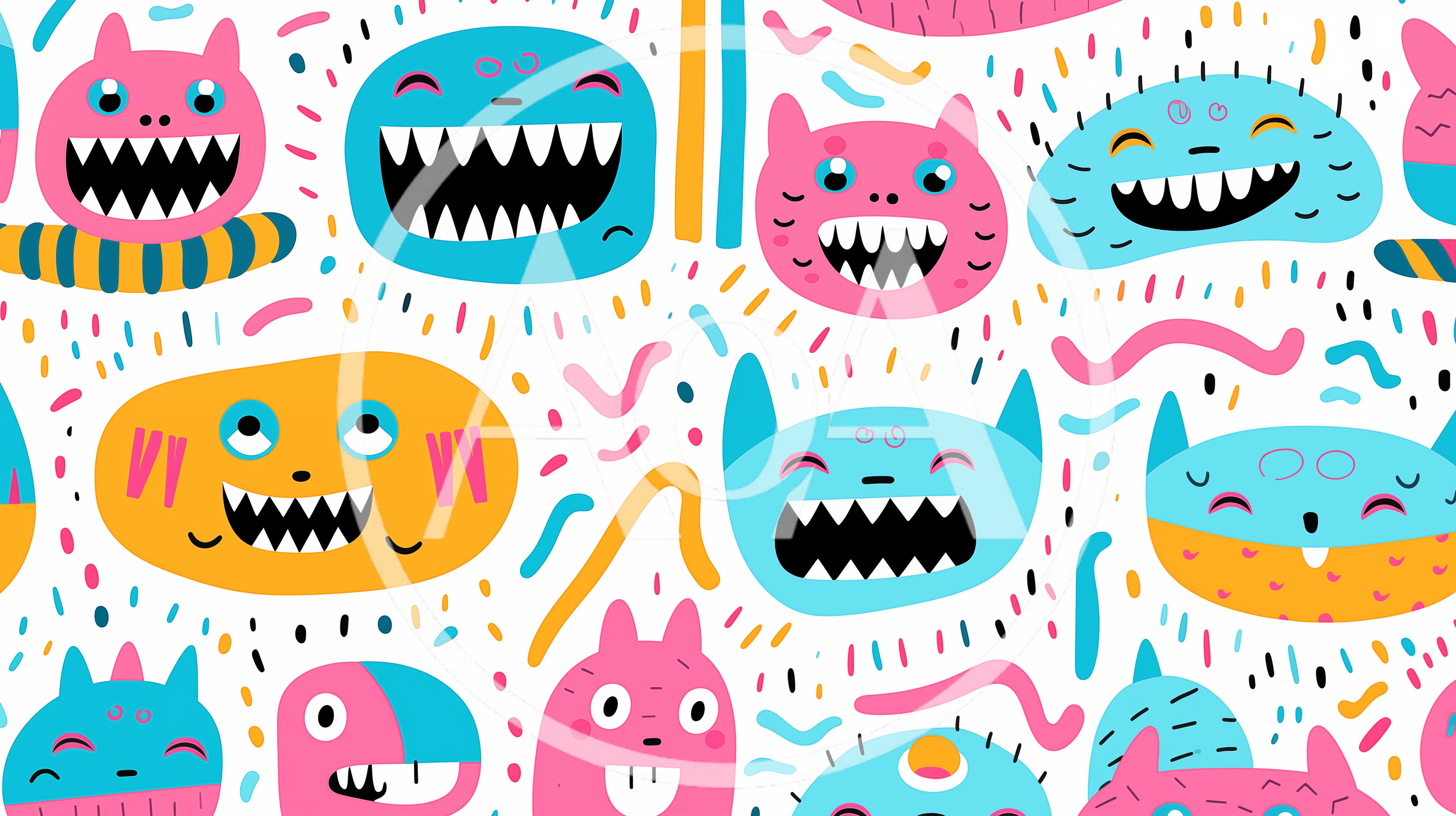 Seamless Pattern With Cute Cartoon Monsters